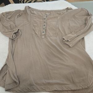 Ruff Hewn Women's Taupe Blouse with Button Detail